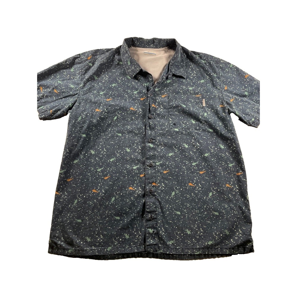 Columbia PFG Mens XL Short Sleeve Shirt Fishing Print 100%Polyester Vented Loop
